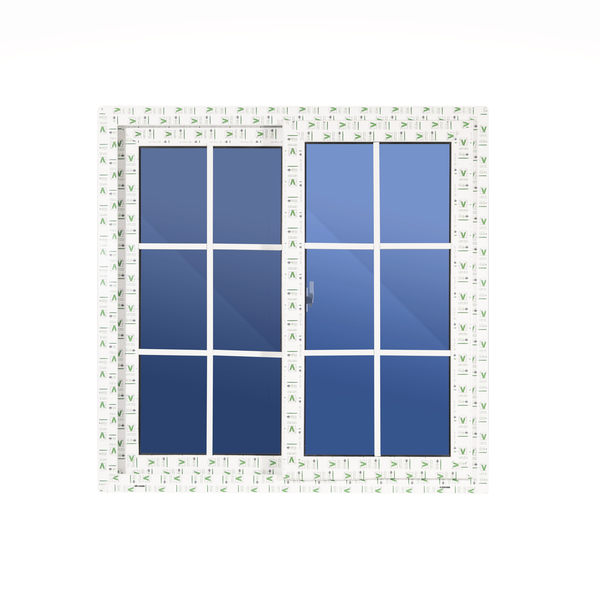 VENTANA FRANCESA VIDRIO AZUL REFLECTIVO CON R/M UPVC BLANCO 1.00X1.00 (S80)