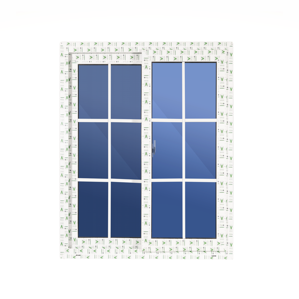 VENTANA FRANCESA VIDRIO AZUL REFLECTIVO CON R/M UPVC BLANCO 1.20X1.00 (S80)