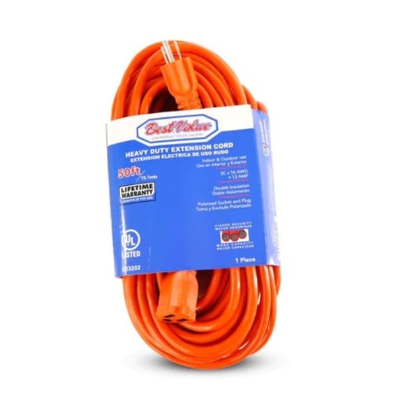 EXTENSION ELECTRICA UL BEST VALUE USO PESADO 50" 3X16 TSJ NARANJA (E33202)