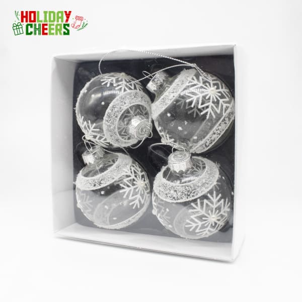 SET 4 BOLAS NAVIDAD 6.5CM DECORADA TRANSP/PLATA AGOLDEN XB02-071