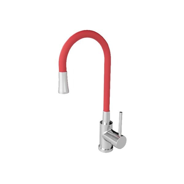 MEZCLADOR FREGADERO MONOCONTROL CUELLO FLEXIBLE CROMO/ROJO COLORFLEX FV Z411.04/S1-CRR