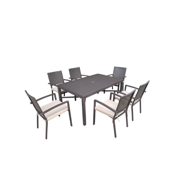 MUEBLE JARDIN SET MESA CON 6 SILLAS METALICO NEGRO + 6 COJINES SF4509/SF5905 (3548)