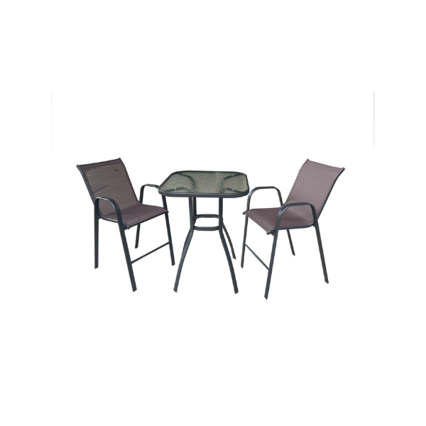 MUEBLE JARDIN SET MESA DE VIDRIO CON 2 SILLAS BAR  MOCCA/NEGRO SF4805/SF5802 (8787)