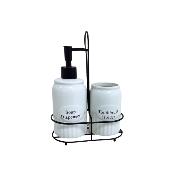 DISPENSADOR JABON LIQUIDO SET 3PZAS CERAMICA BLANCO-NEGRO 734-03210
