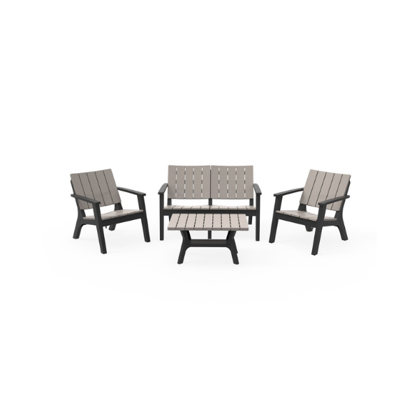 SET DE MUEBLE JARDIN 4 PIEZAS MESA CON 3 SILLAS PLASTICO NEGRO/GRIS 854-SK-S018ANG