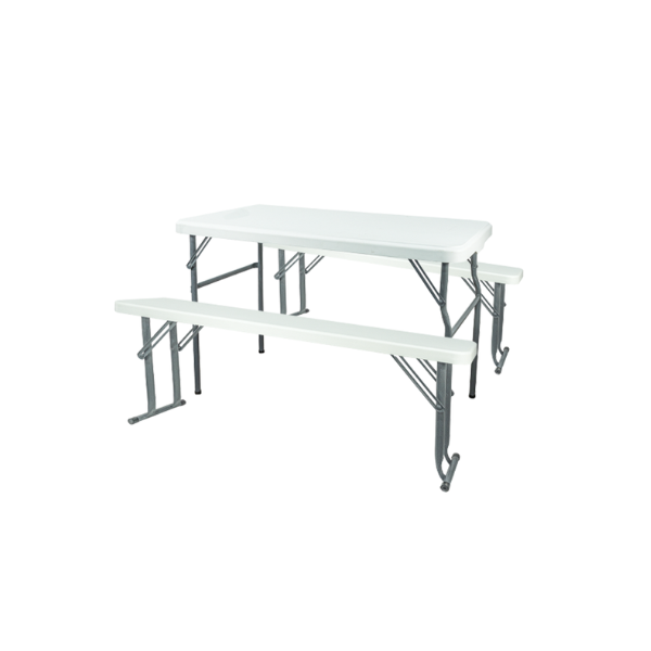 MESA PLEGABLE PLASTICO 61.00x113.50x75.00 cm BLANCA OHANA SANCHIA (CON BANCAS) PT20310140080