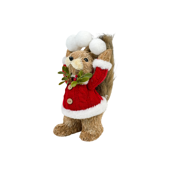 ADORNO NAVIDAD ARDILLA SISAL 14x12x24 cm ROJO/NATURAL SANTINI 201-3400270