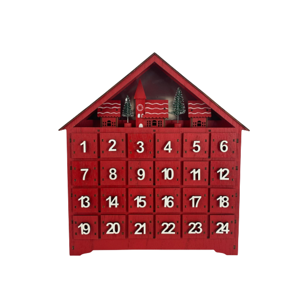ADORNO NAVIDAD CALENDARIO DE ADVIENTO PLAYWOOD 31x7x33.5 cm ROJO/VERDE SANTINI 201-2500375
