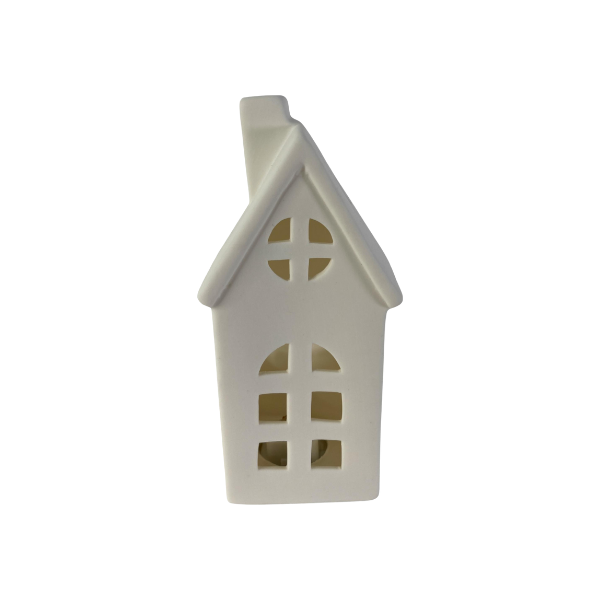 ADORNO NAVIDAD CASA CON LUZ PORCELANA 6.7x5.6x15.2 cm BLANCO SANTINI 201-7500104