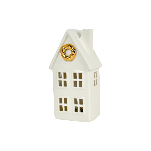 ADORNO NAVIDAD CASA CON LUZ PORCELANA 7.5x7x15 cm BLANCO SANTINI 201-2801050