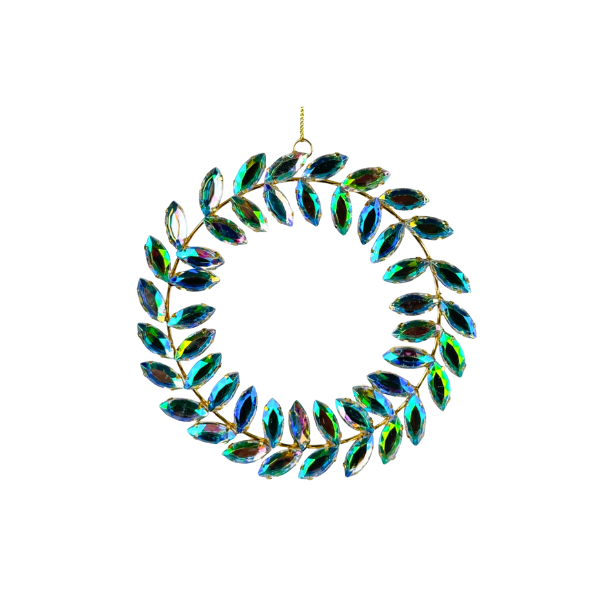 ADORNO NAVIDAD CORONA CON BRILLOS PLASTICO 10x10.5x0.7 cm VERDE/DORADO SANTINI 130-2900024