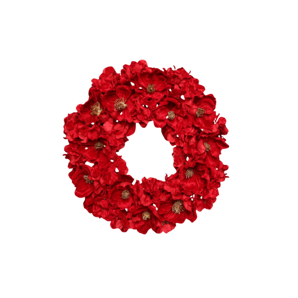 ADORNO NAVIDAD CORONA DE FLORES POLIESTER 55.9x55.9x14.7 cm ROJO SANTINI 140-1200023