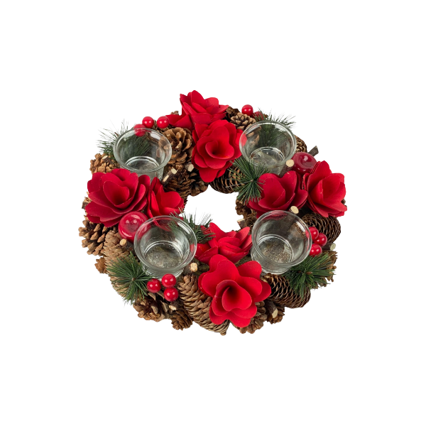 ADORNO NAVIDAD CORONA DE ADVIENTO PARA MESA ESPUMA DE POLIESTIRENO 8x31x30 cm ROJO SANTINI 140-0500577