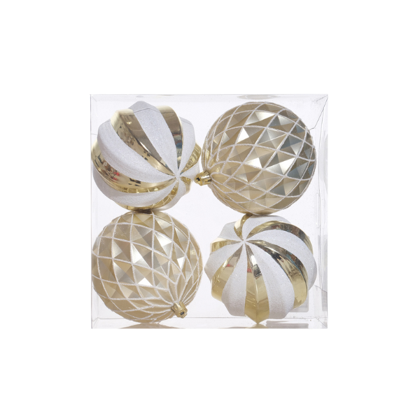 ESFERA NAVIDAD 10 cm DORADO/BLANCO MIRO (SET 4 PZA) 831-239-2430CH