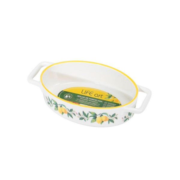 REFRACTARIO PORCELANA 27.5x15x6.5 cm BLANCO/AMARILLO LIMONES LIFE ART 705-00080