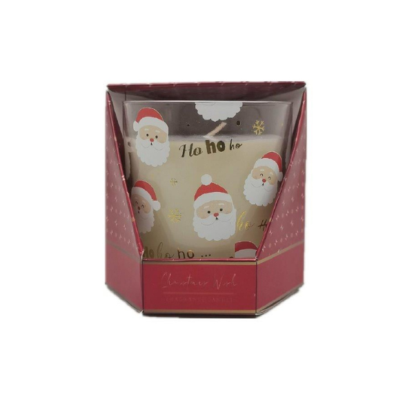 VELA AROMATICA NAVIDAD SANTA VIDRIO 8.3X9.5X9.5 cm TRANSPARENTE/ROJO MIRO 831-D117-2502B