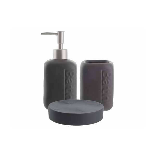 SET ACCESORIOS SOBREPONER BAÑO CERAMICA GRIS/PLATEADO 3 PIEZAS 02138