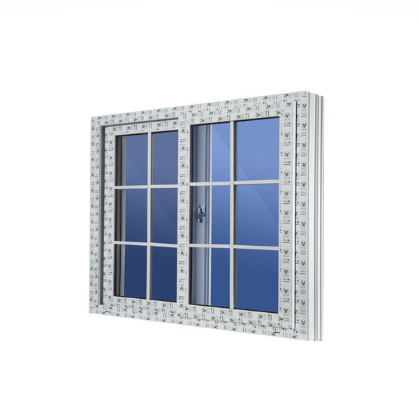 VENTANA FRANCESA VIDRIO AZUL REFLECTIVO CON R/M UPVC BLANCO 0.60X0.60 (S80)