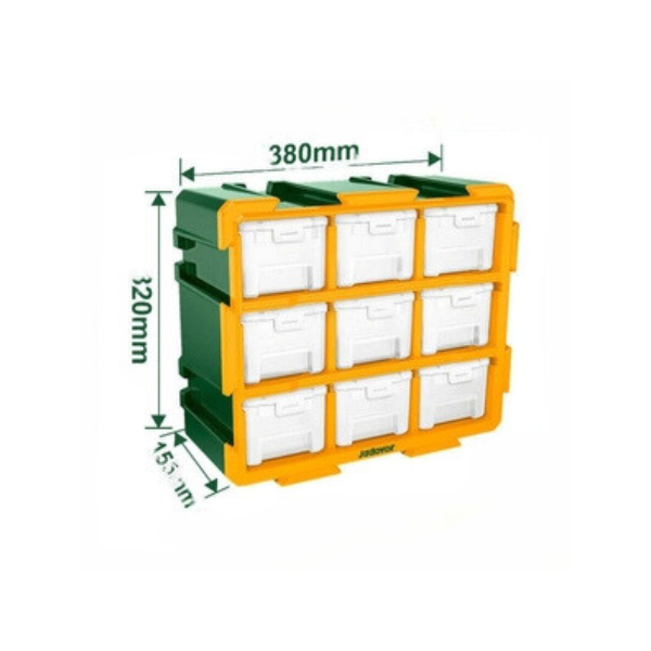 CAJA ORGANIZADORA PLASTICA 9 ESPACIOS VERDE-AMARILLA 32X38X15.5 CM JADEVER JDTB8331