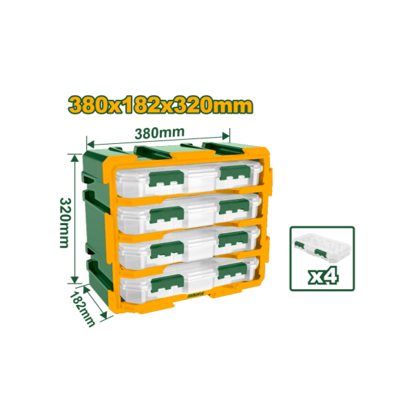 CAJA ORGANIZADORA PLASTICA 4 ESPACIOS VERDE-AMARILLA 32X38X18.2 CM  JADEVER JDTB8344