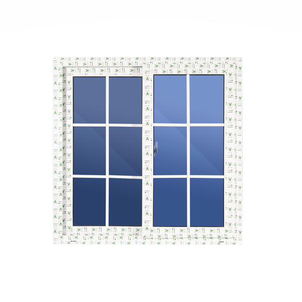 VENTANA FRANCESA VIDRIO AZUL REFLECTIVO CON R/M UPVC BLANCO 0.60X0.60 (S80)