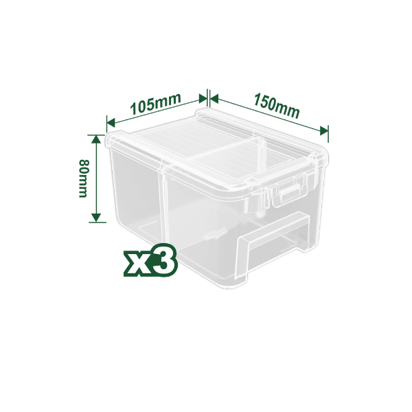 CAJAS ORGANIZADORAS C/ 2 COMPARTIMIENTOS SET 3PZAS 8X15X10.5CM PLASTICAS TRANSPARENTE JADEVER JDTB8333