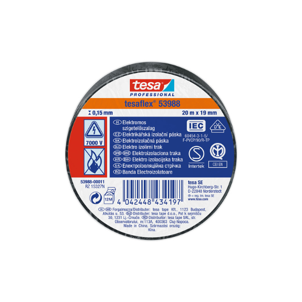 CINTA AISLANTE NEGRA PROFESIONAL 20mx19mm TESA (53988)