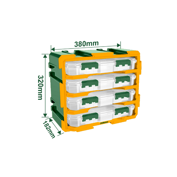 CAJA ORGANIZADORA PLASTICA 4 ESPACIOS VERDE-AMARILLA 32X38X18.2 CM  JADEVER JDTB8344