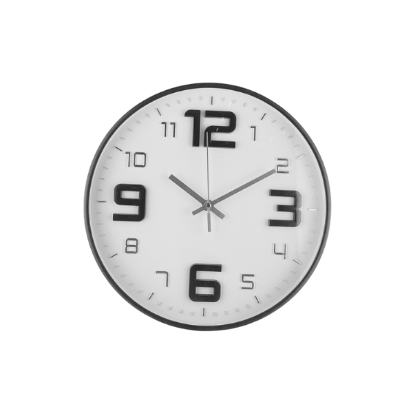 RELOJ DE PARED 30CM PLASTICO NEGRO/BLANCO 602-39550