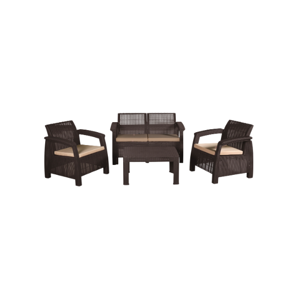SET DE MUEBLE JARDIN 4 PIEZAS MESA CON 3 SILLAS PLASTICO WENGUE/BEIGE 854-PM04CH
