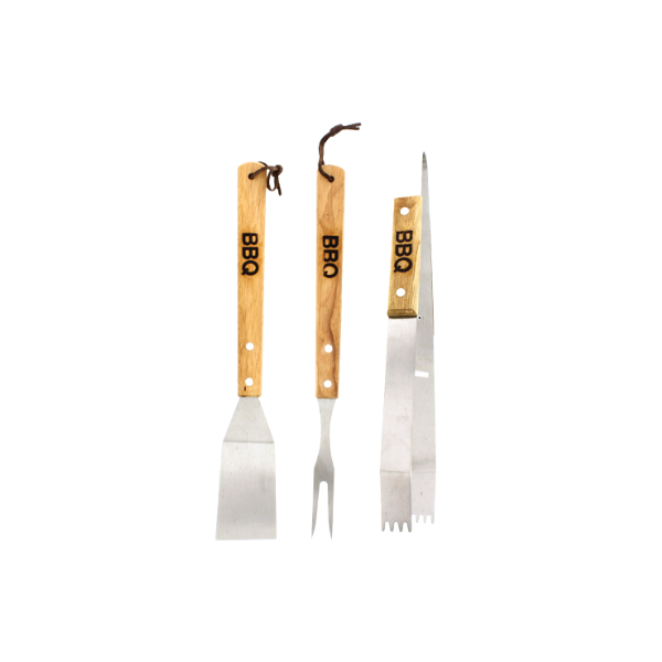 UTENSILIO P/BARBACOA SET 3 PZAS ACERO INOX-MADERA 741-00392