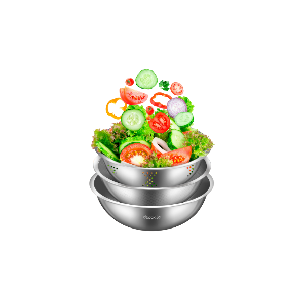 BOWL PARA ALIMENTOS ACERO INOXIDABLE 22/24/26 cm PLATEADO DECAKILA SET 3 PZA KMTT144M
