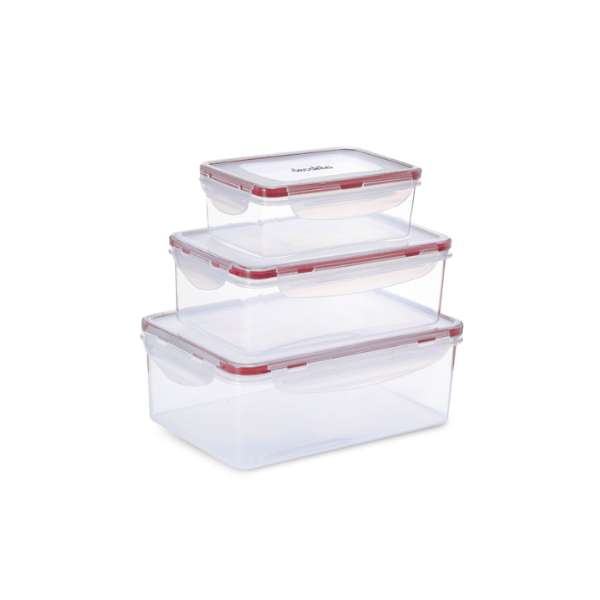 HERMÉTICO PLASTICO 0.45/0.96/1.6 L TRANSPARENTE/ROJO DECAKILA SET 3 PZA KMTT123W