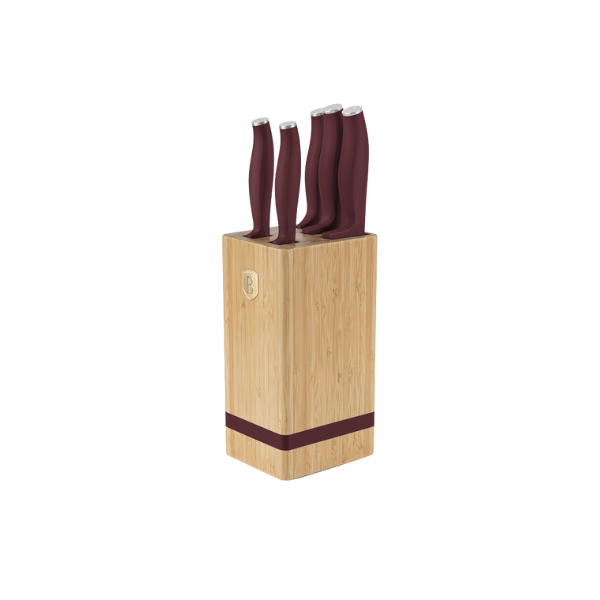CUCHILLO CON BASE ACERO/BAMBU PLATEADO/CHOCOLATE BERLINGER HAUS (SET 6 PZA) 716-BH2972