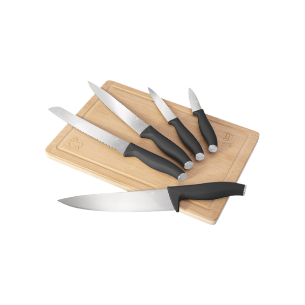 CUCHILLO CON TABLA DE PICAR ACERO/BAMBU NEGRO BERLINGER HAUS (SET 6 PZA) 716-BH2961