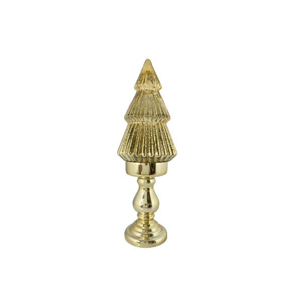 ADORNO NAVIDAD ARBOL PARA MESA VIDRIO 15x15x42 cm DORADO/BLANCO SANTINI 200-5800611