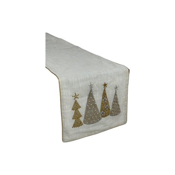 CAMINO NAVIDAD ARBOLES PARA MESA POLIESTER 182x33 cm BLANCO/DORADO SANTINI 170-3000516