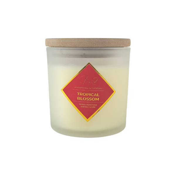 VELA CON TAPA TROPICAL BLOSSON VIDRIO 10x10x11 cm BLANCO/ROJO SANTINI 200-9600373