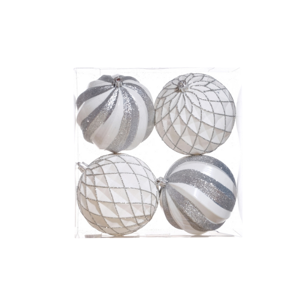 ESFERA NAVIDAD 10 cm PLATEADO/BLANCO MIRO (SET 4 PZA) 831-239-2430Z17