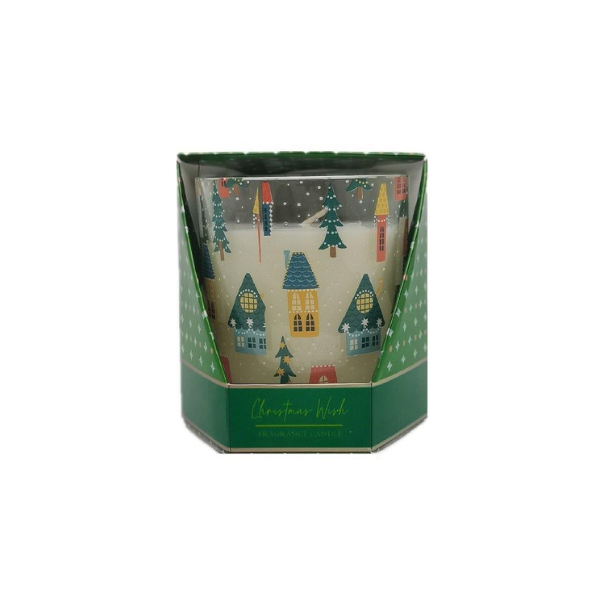 VELA AROMATICA NAVIDAD ARBOL/VILLA VIDRIO 8.3X9.5X9.5 cm TRANSPARENTE/VERDE MIRO 831-D117-2502E