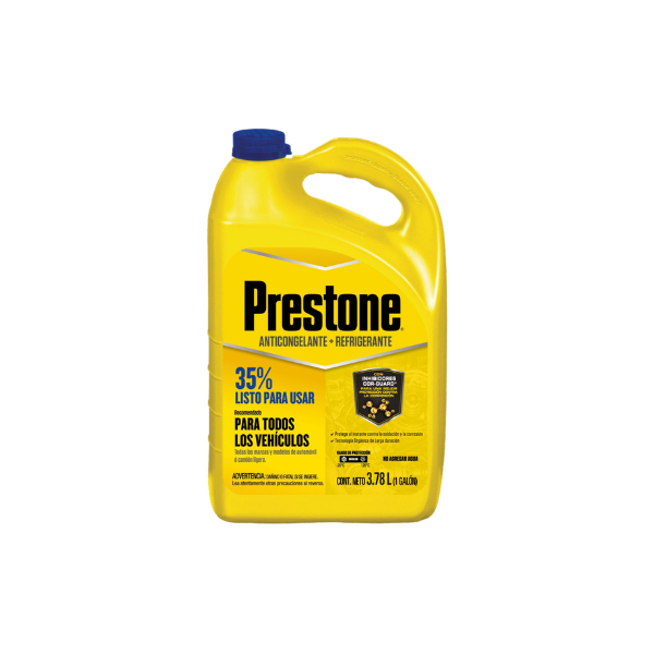 REFRIGERANTE ANTICONGELANTE PRESTONE LISTO P/USAR 35% TODO VEHICULO 3.78L (1 galón AMARILLO/VERDE) AF-12035