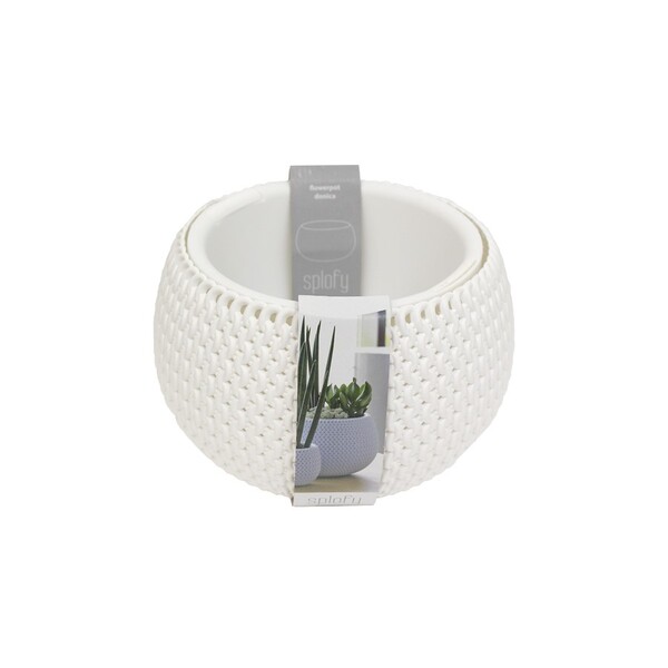 MACETA REDONDA BLANCO C/TEJIDO PLASTICO 24CM 240S449