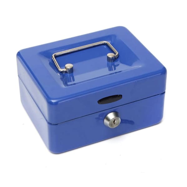 CAJA DE VALORES AZUL Y GRIS CON LLAVES 10 PLG