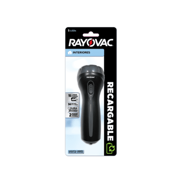 LINTERNA D/MANO RECARGABLE 5 LED PLASTICO NEGRO/GRIS RAYOVAC (RECMINI110VF)