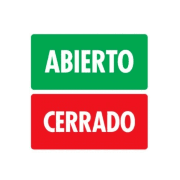 aviso abierto y cerrado para vidrio