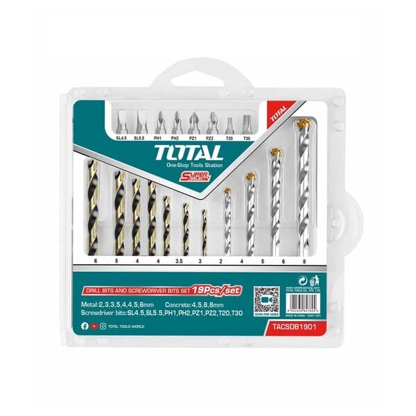 BROCA PARA CONCRETO, METAL Y PUNTAS TOTAL SET 19PCS