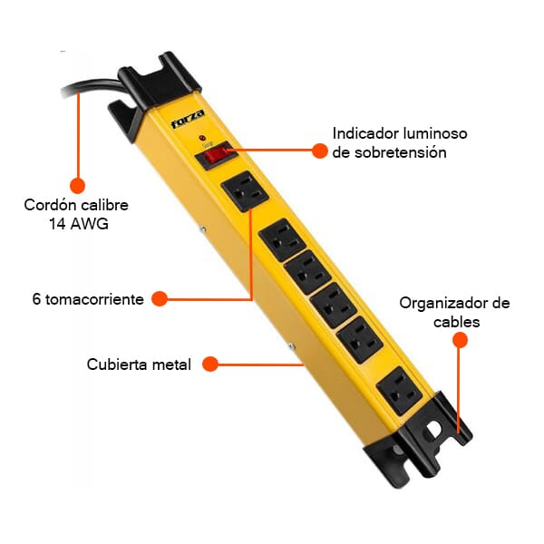 REGLETA 6 TOMAS NEMA 110-220V FORZA AU130FOR09