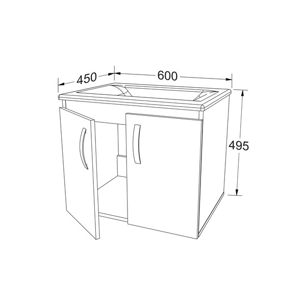 MUEBLE AEREO CON LAVAMANOS 2 PUERTAS 60X49.5X45CM ARENA GB5326