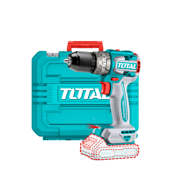 TALADRO PERCUTOR INALÁMBRICO TOTAL 1/2plg LIBRE CARBONES 20V 60Nm SET UTIDLI20602