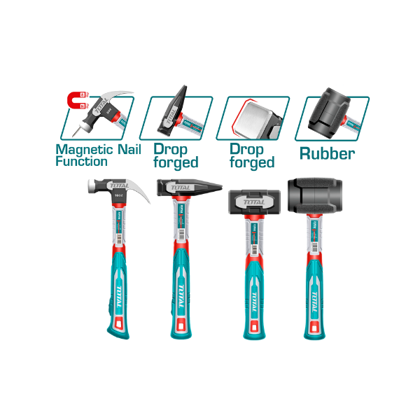 MARTILLO TOTAL 16oz + SET HERRAMIENTAS DE GOLPE 4pcs THCH6004